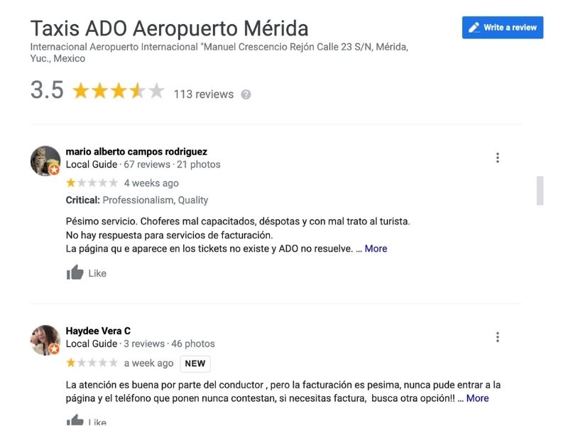 opiniones de taxis del aeropuerto de merida